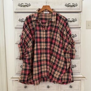 Vici Plaid Button-Up Shirt - Red and Tan